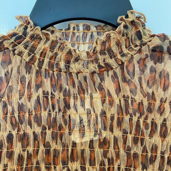 Free People Hello There Top Leopard Print Mesh Long Sleeve Ruched - Picture 13 of 14